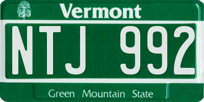 VT license plate NTJ992
