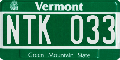 VT license plate NTK033