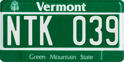 VT license plate NTK039