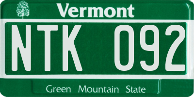 VT license plate NTK092