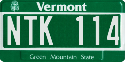 VT license plate NTK114