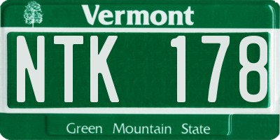 VT license plate NTK178