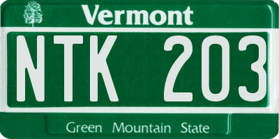 VT license plate NTK203