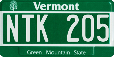 VT license plate NTK205