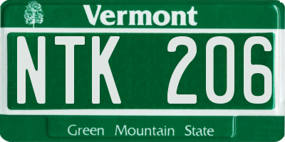 VT license plate NTK206