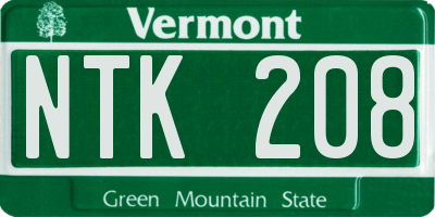 VT license plate NTK208