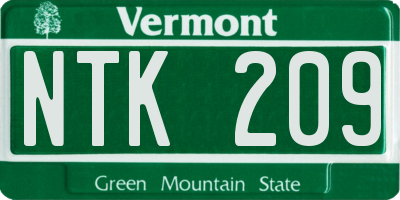 VT license plate NTK209