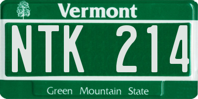 VT license plate NTK214