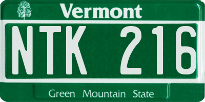 VT license plate NTK216