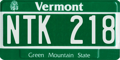 VT license plate NTK218