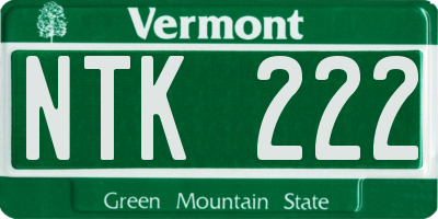 VT license plate NTK222