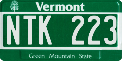 VT license plate NTK223