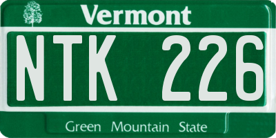 VT license plate NTK226