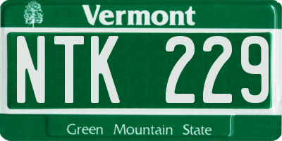 VT license plate NTK229