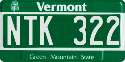 VT license plate NTK322