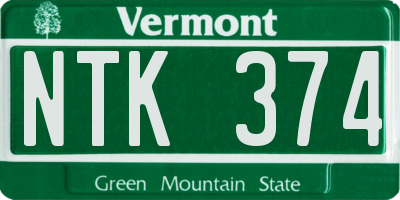 VT license plate NTK374