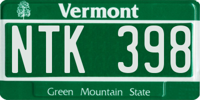 VT license plate NTK398