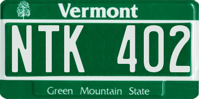 VT license plate NTK402