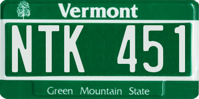 VT license plate NTK451