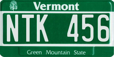 VT license plate NTK456