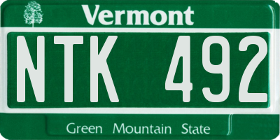 VT license plate NTK492