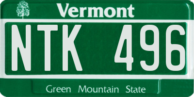 VT license plate NTK496