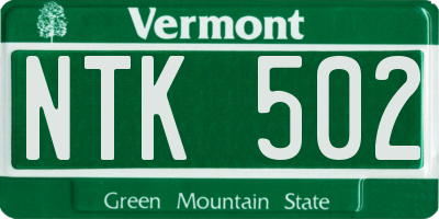 VT license plate NTK502