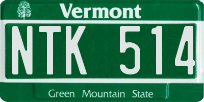 VT license plate NTK514