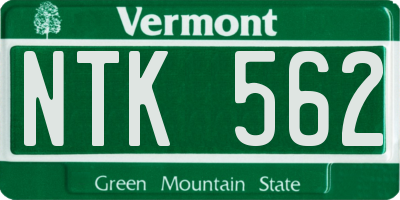 VT license plate NTK562