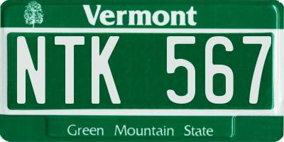 VT license plate NTK567