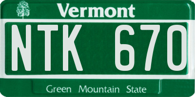 VT license plate NTK670