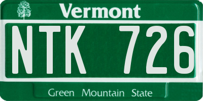 VT license plate NTK726