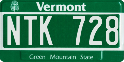 VT license plate NTK728