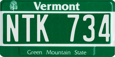 VT license plate NTK734