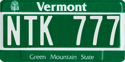 VT license plate NTK777
