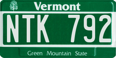 VT license plate NTK792