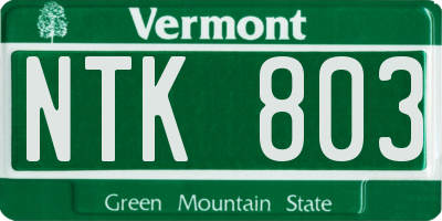 VT license plate NTK803