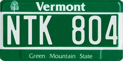 VT license plate NTK804