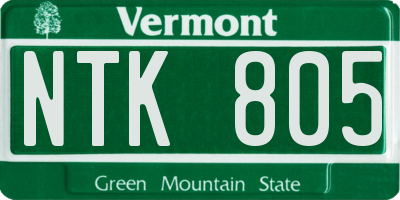 VT license plate NTK805