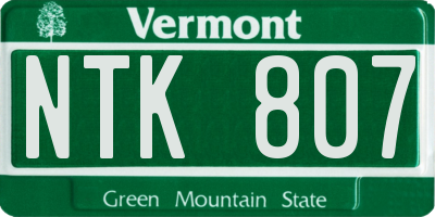 VT license plate NTK807