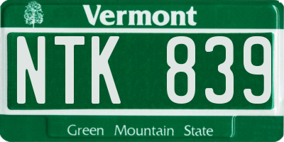 VT license plate NTK839