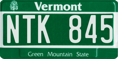 VT license plate NTK845
