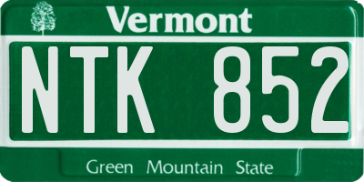 VT license plate NTK852