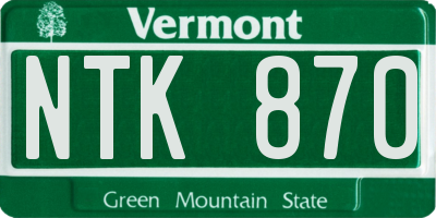 VT license plate NTK870