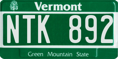 VT license plate NTK892