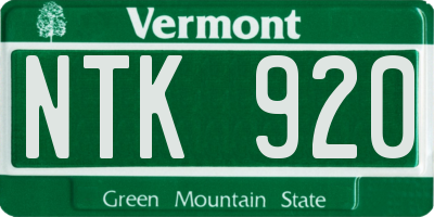 VT license plate NTK920
