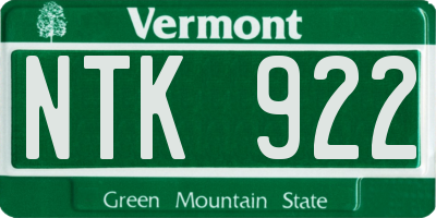 VT license plate NTK922