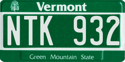 VT license plate NTK932