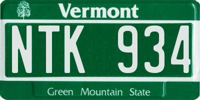 VT license plate NTK934