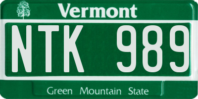 VT license plate NTK989